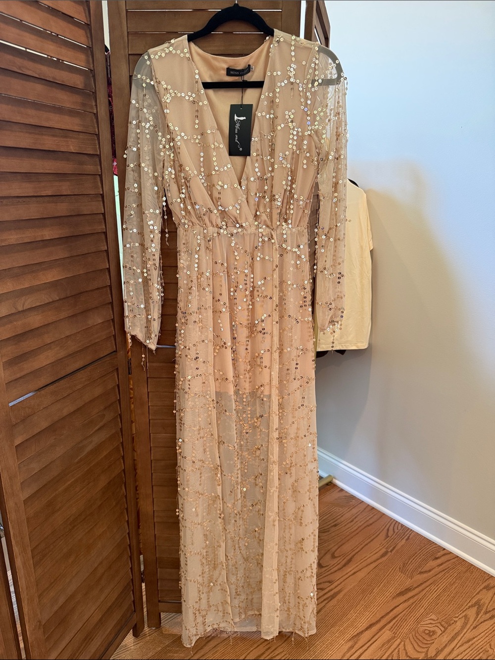 Embellished Nude Beaded Maxi Dress